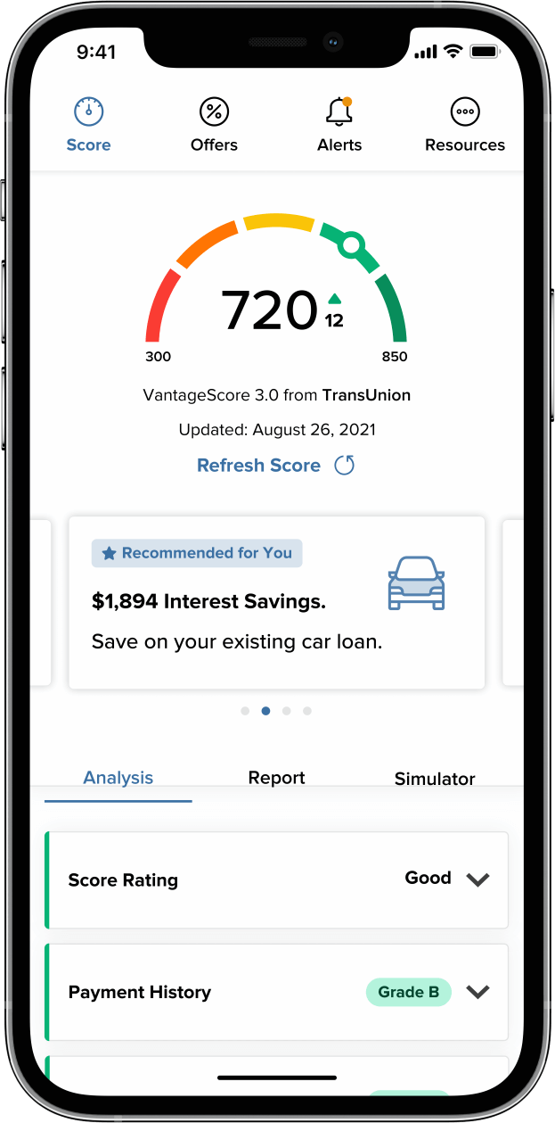 Phone with a credit score rating and usage reports.