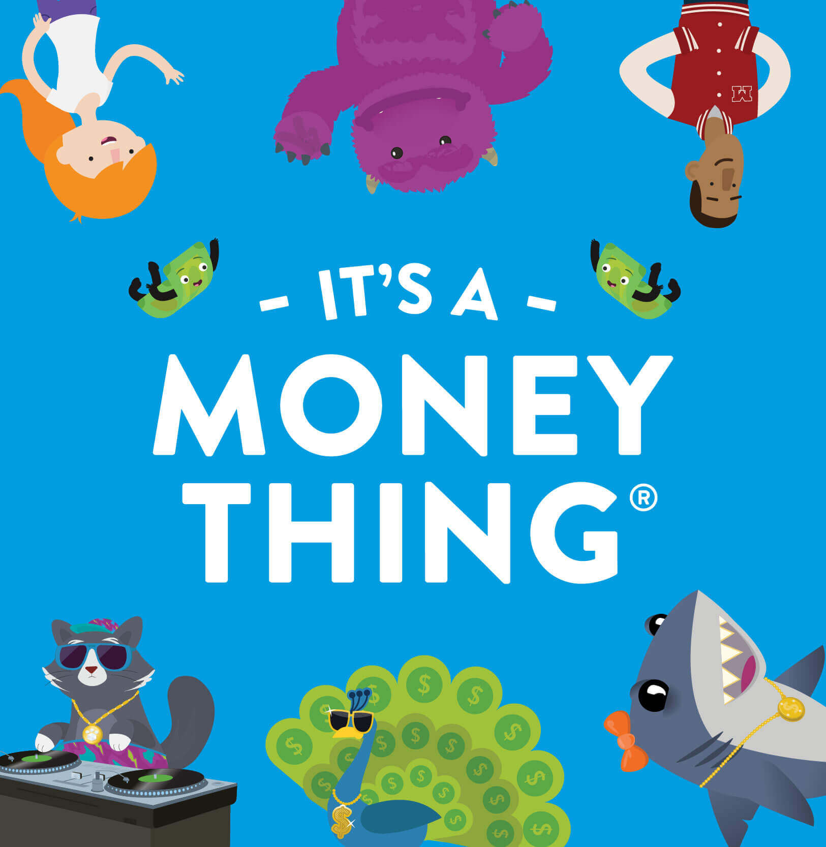 Cartoon characters from the It's a Money Thing series of financial literacy education videos and documents.