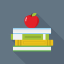 Stack of schoolbooks with an apple on top.