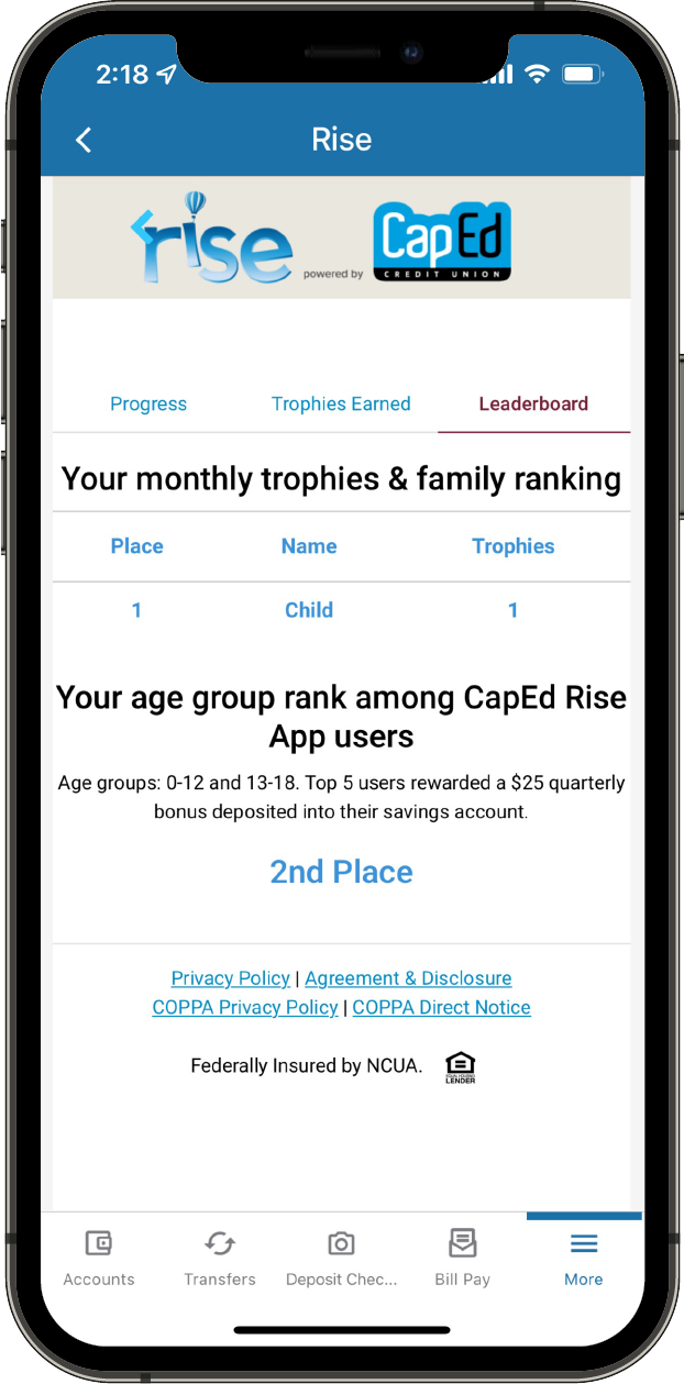 Rise app monthly leaderboard and ranking.