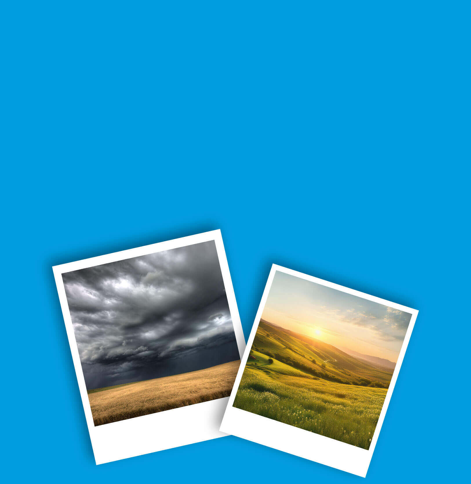 Scenic photos of storms and fields.